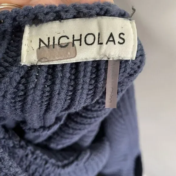 NICHOLAS Halter Dress Women XS Blue Knit Sweater Cotton Blend Mini - Picture 12 of 14